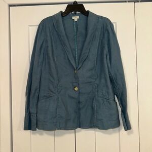 J. Jill Women's 100% Linen Blue Blazer Jacket Size L Lightweight Button Front